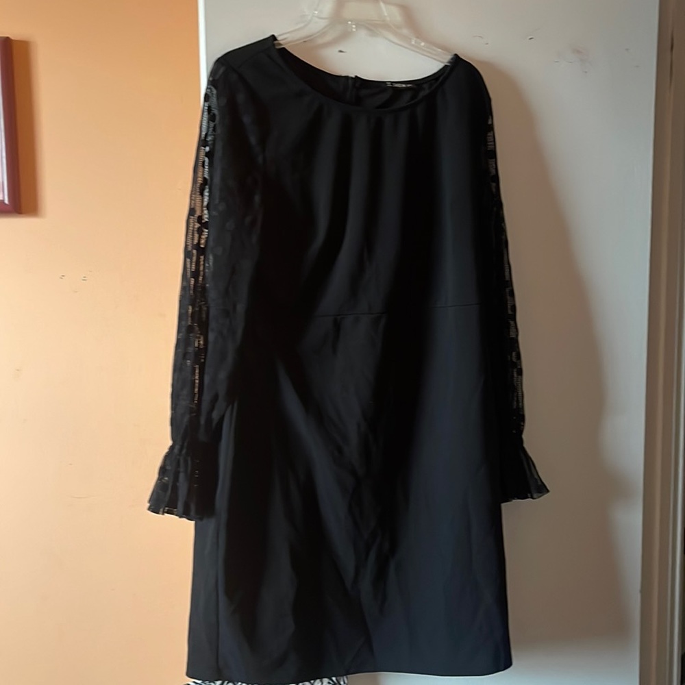 Shein Black Dress with Sheer Polka Dot Sleeves